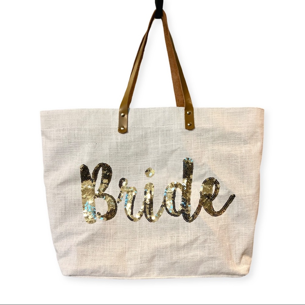 Bride Gold Sequin Tote⏐Honeymoon Bag⏐Wedding Day tote⏐Bride Bachelorette Gift